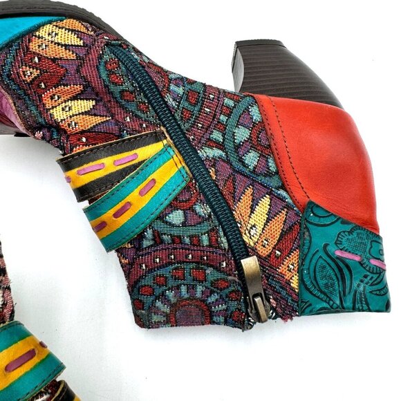 SOCOFY Boho Spliced Leather/Fabric Side Zip Ankle Boots Women 39 / 9 vibrant col - Picture 9 of 16